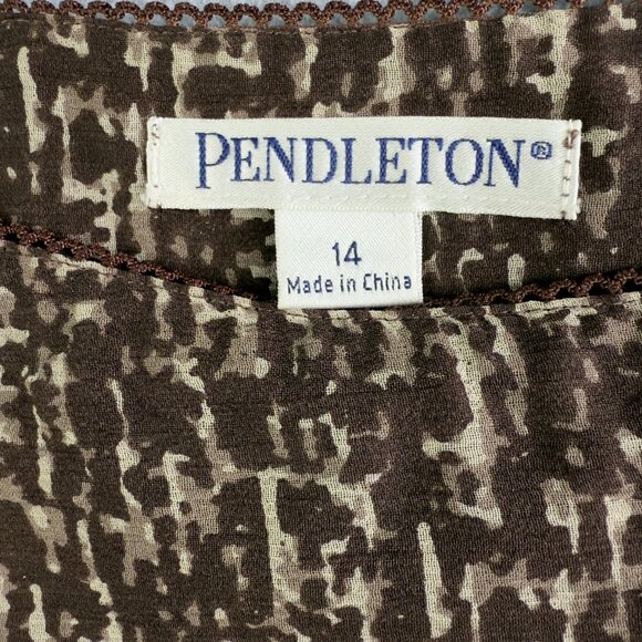 PENDLETON Brown & Cream Printed 100% Silk Pleated Skirt Women’s Size 14 - Picture 5 of 11